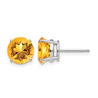 14K White Gold 8mm Round Citrine Post Earrings view 1