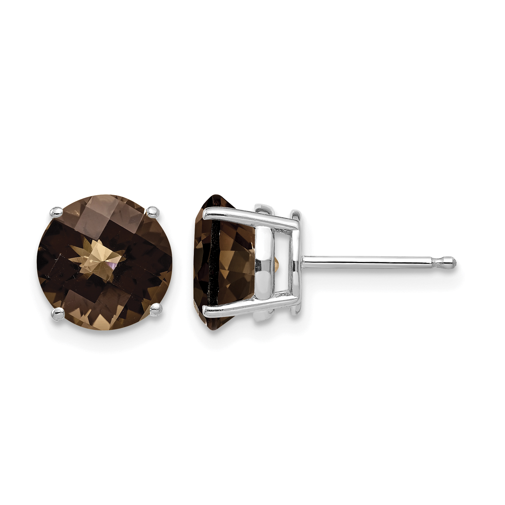 14kw 8mm Round Checker-Cut Smoky Quartz Earrings (XE75WCQ)