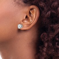 14K White Gold 8mm Round Cubic Zirconia Post Earrings view 3
