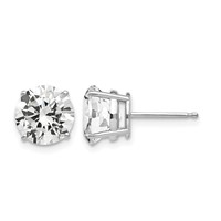 14K White Gold 8mm Round Cubic Zirconia Post Earrings view 1