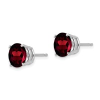 14K White Gold 8mm Round Garnet Post Earrings view 2