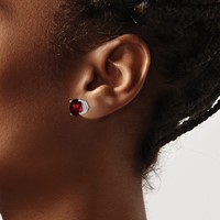 14K White Gold 8mm Round Garnet Post Earrings view 3