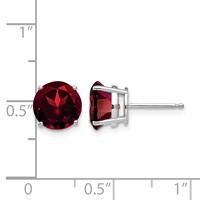 14K White Gold 8mm Round Garnet Post Earrings view 4