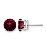 14K White Gold 8mm Round Garnet Post Earrings view 1