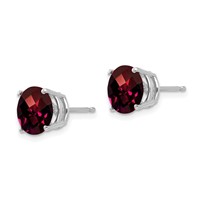 14K White Gold 8mm Round Checker-cut Garnet Post Earrings view 2