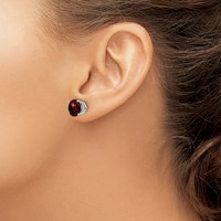 14K White Gold 8mm Round Checker-cut Garnet Post Earrings view 3