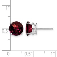 14K White Gold 8mm Round Checker-cut Garnet Post Earrings view 4