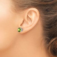 14K White Gold 8mm Round Peridot Post Earrings view 3