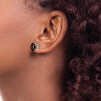 14K White Gold 8mm Round Smoky Quartz Post Earrings view 3