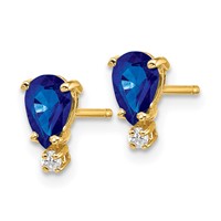 14K 6x4mm Pear Sapphire and VS Quality Diamond Post Earrings view 2