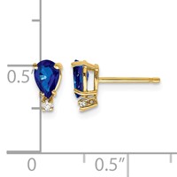 14K 6x4mm Pear Sapphire and VS Quality Diamond Post Earrings view 4