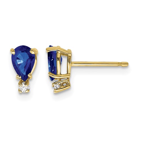 14K Yellow Gold 6x 4mm Pear Sapphire and AA Quality Diamond Post Earrings