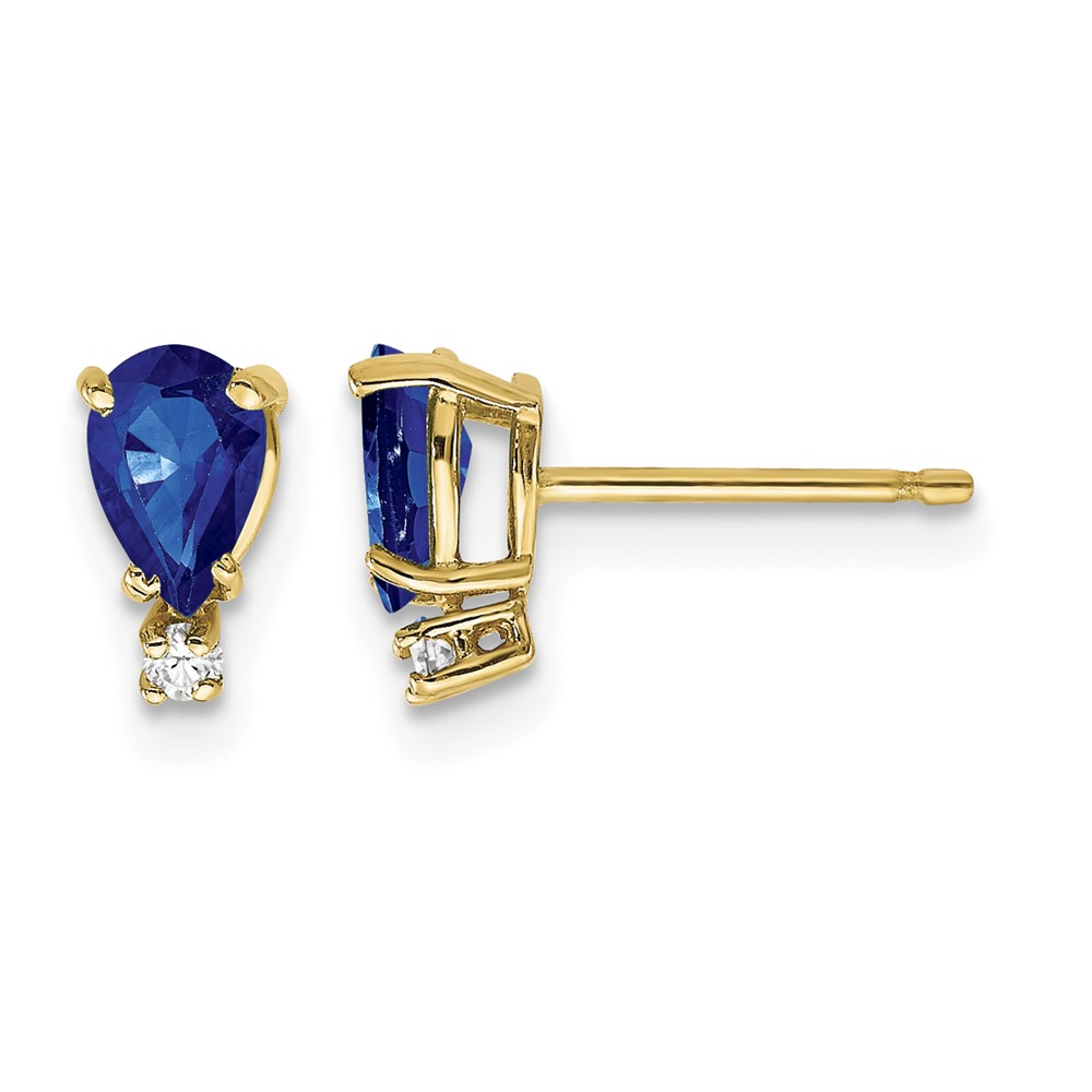 14K 6x4mm Pear Sapphire and VS Quality Diamond Post Earrings