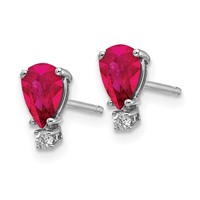 14K White Gold 6x4mm Pear Ruby and Aaa Quality Diamond Post Earrings view 2