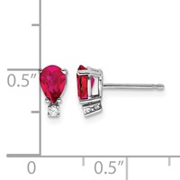 14K White Gold 6x4mm Pear Ruby and Aaa Quality Diamond Post Earrings view 4