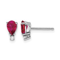 14K White Gold 6x4mm Pear Ruby and Aaa Quality Diamond Post Earrings view 1