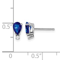 14K White Gold 6x 4mm Pear Sapphire and Aaa Quality Diamond Post Earrings view 4
