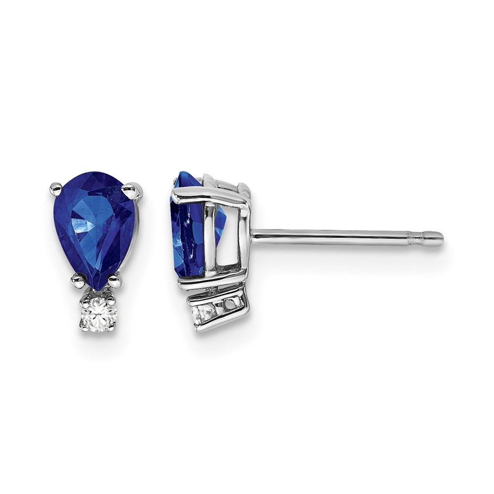 14K White Gold 6x 4mm Pear Sapphire and Aaa Quality Diamond Post Earrings