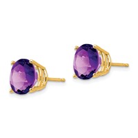 14K 9mm Yellow Gold Round Amethyst Stud Earrings view 2