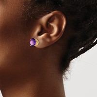14K 9mm Yellow Gold Round Amethyst Stud Earrings view 3