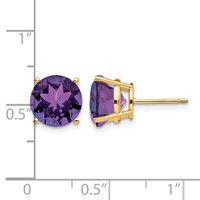 14K 9mm Yellow Gold Round Amethyst Stud Earrings view 4