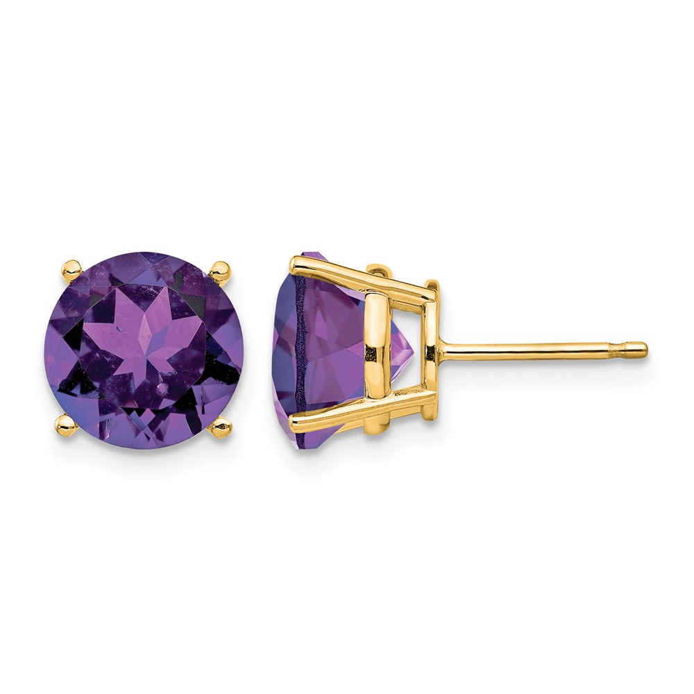 14K 9mm Yellow Gold Round Amethyst Stud Earrings