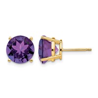 14K 9mm Yellow Gold Round Amethyst Stud Earrings view 1