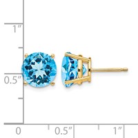 14K 9mm Round Blue Topaz Stud Earrings view 4