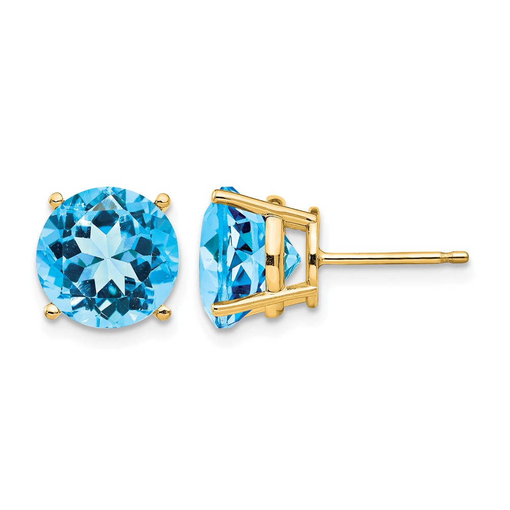 14K 9mm Round Blue Topaz Stud Earrings