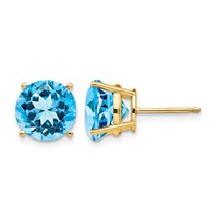 14K 9mm Round Blue Topaz Stud Earrings view 1