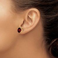14K 9mm Round Garnet Post Earrings view 3