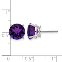 14K White Gold 9mm Round Amethyst Post Earrings view 4