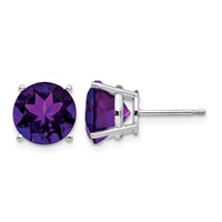 14K White Gold 9mm Round Amethyst Post Earrings view 1