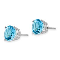 14K White Gold 9mm Round Blue Topaz Post Earrings view 2
