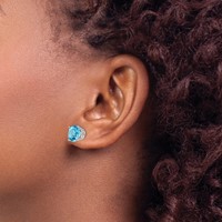 14K White Gold 9mm Round Blue Topaz Post Earrings view 3