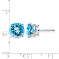 14K White Gold 9mm Round Blue Topaz Post Earrings view 4