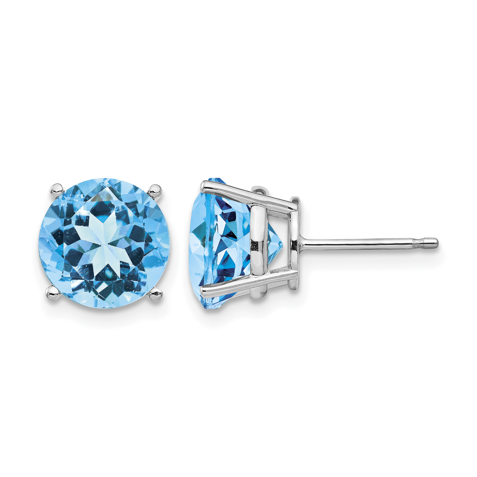 14k White Gold 9mm Blue Topaz Earrings (XE76WBT)