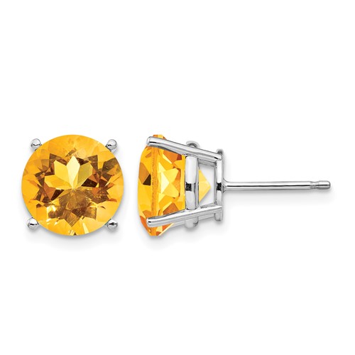 14K White Gold 9mm Round Citrine Stud Earrings