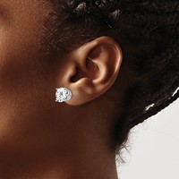 14K White Gold 9mm Round Cubic Zirconia Post Earrings view 3