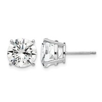 14K White Gold 9mm Round Cubic Zirconia Post Earrings view 1
