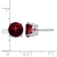 14K White Gold 9mm Round Garnet Post Earrings view 4