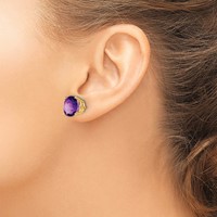 14K 10mm Yellow Gold Round Amethyst Post Earrings view 3