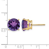 14K 10mm Yellow Gold Round Amethyst Post Earrings view 4