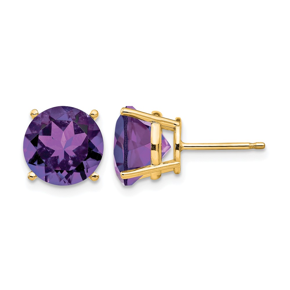 14K 10mm Yellow Gold Round Amethyst Post Earrings