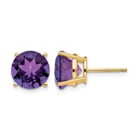14K 10mm Yellow Gold Round Amethyst Post Earrings view 1