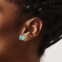 14K 10mm Yellow Gold Round Blue Topaz Post Earrings view 3