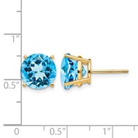 14K 10mm Yellow Gold Round Blue Topaz Post Earrings view 4