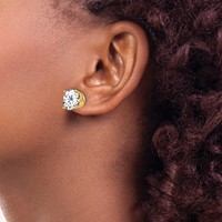 14K 10mm Yellow Gold Round Cubic Zirconia Post Earrings view 3