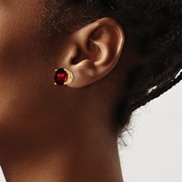 14K 10mm Yellow Gold Round Garnet Post Earrings view 3