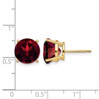 14K 10mm Yellow Gold Round Garnet Post Earrings view 4